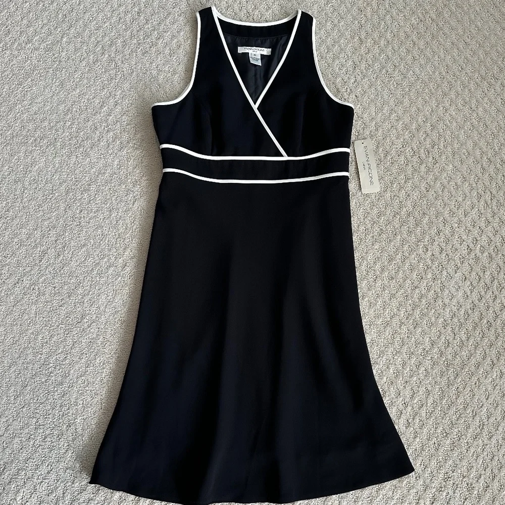 Evan-Picone Al Fresco Midi Dress Black/Ivory Size 10 NWT Classic Neutral Office - Picture 1 of 15